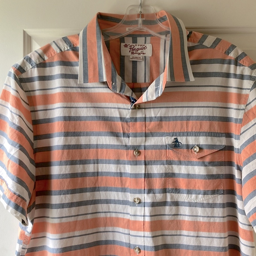 Original Penguin Short Sleeve Shirt Striped Multicolor Size XL - Picture 2 of 14